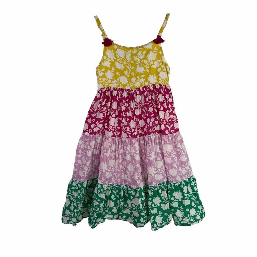 Mini Boden 7-8 Tiered Color Block Floral Sundress SPOTS